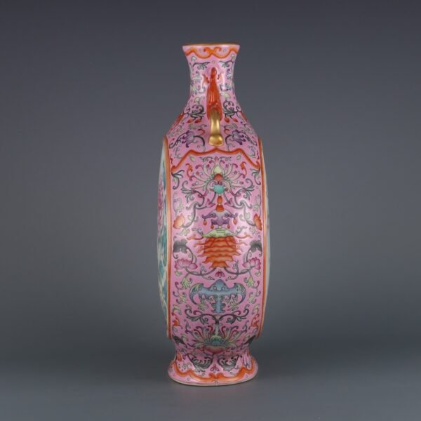 pastel floral pattern flat vase, made in the Qianlong period of the Qing Dynasty - Image 6