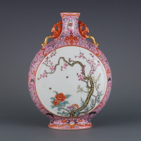 pastel floral pattern flat vase, made in the Qianlong period of the Qing Dynasty - Image 2