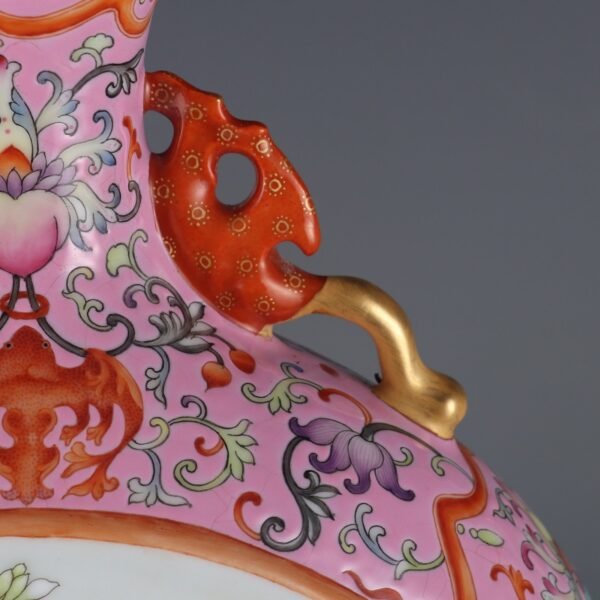 pastel floral pattern flat vase, made in the Qianlong period of the Qing Dynasty - Image 8