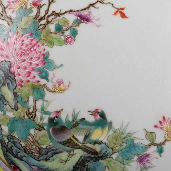 Yellow ground famille rose flat vase with flower and bird patterns - Image 7