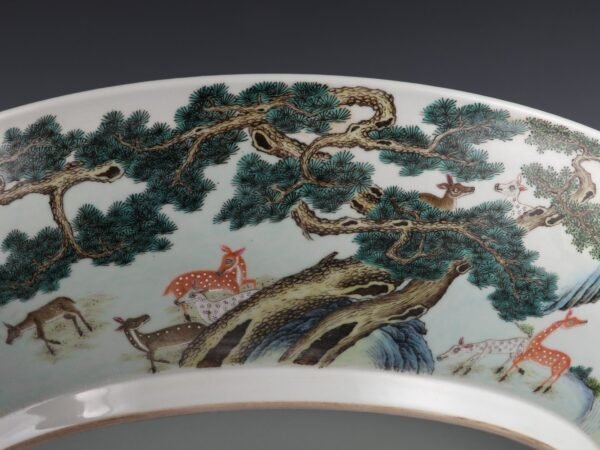 Qing Qianlong period pastel enamel deer picture large plate - Image 2