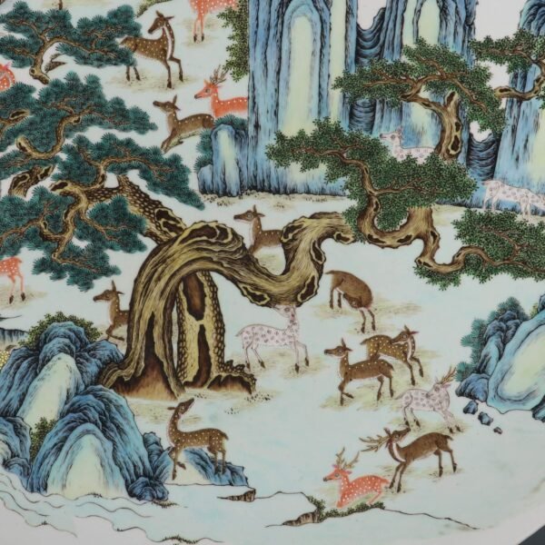 Qing Qianlong period pastel enamel deer picture large plate - Image 4