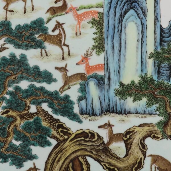 Qing Qianlong period pastel enamel deer picture large plate - Image 6