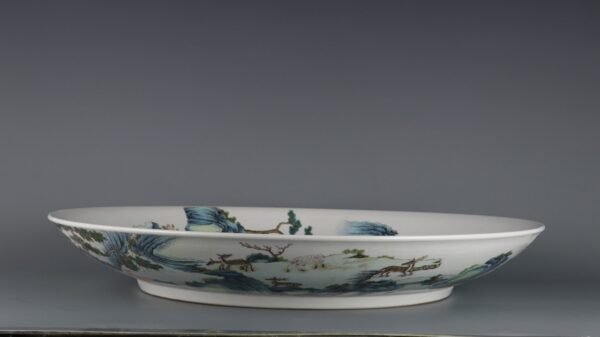 Qing Qianlong period pastel enamel deer picture large plate - Image 7