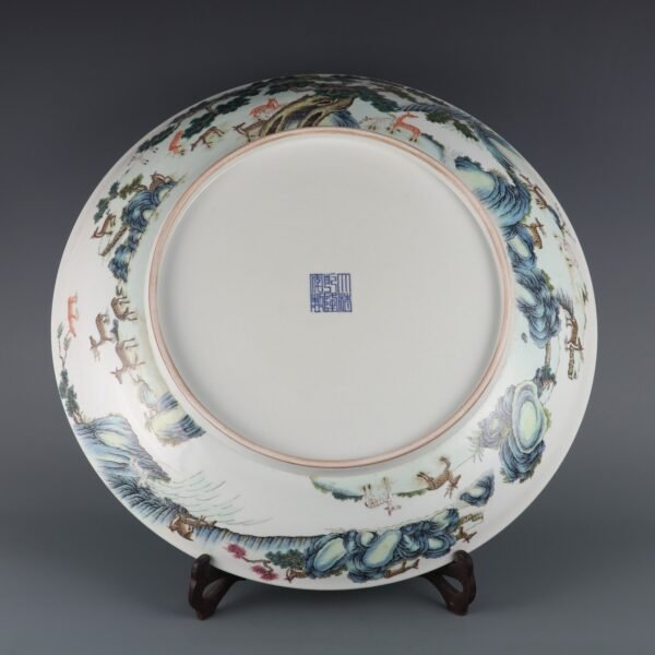 Qing Qianlong period pastel enamel deer picture large plate - Image 8