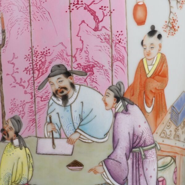 Qing Dynasty Yongzheng period pink enamel literati poem tube bottle - Image 3