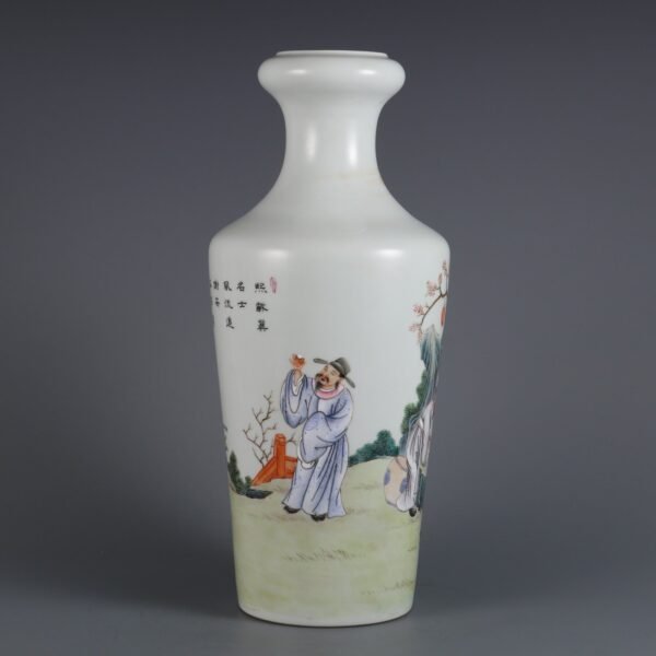 Qing Dynasty Yongzheng period pink enamel literati poem tube bottle - Image 2