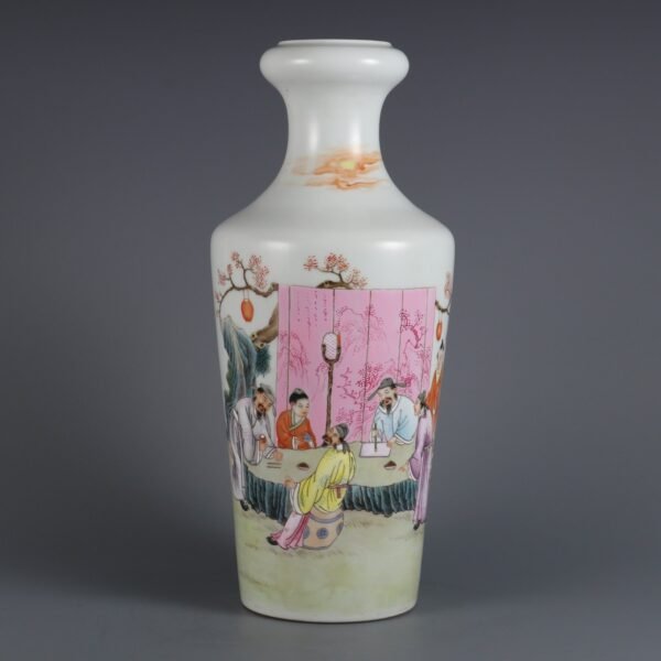 Qing Dynasty Yongzheng period pink enamel literati poem tube bottle