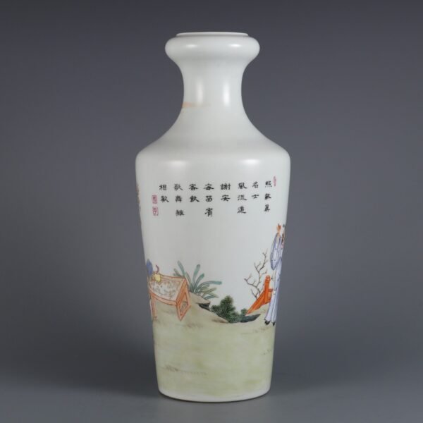 Qing Dynasty Yongzheng period pink enamel literati poem tube bottle - Image 5