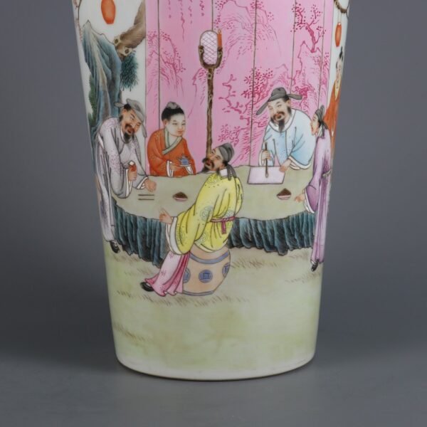Qing Dynasty Yongzheng period pink enamel literati poem tube bottle - Image 7