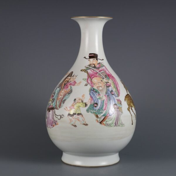 Qing Dynasty Yongzheng Period Famille Rose Fortune, Longevity and Longevity Jade Pot Spring Vase