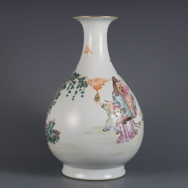 Qing Dynasty Yongzheng Period Famille Rose Fortune, Longevity and Longevity Jade Pot Spring Vase - Image 2
