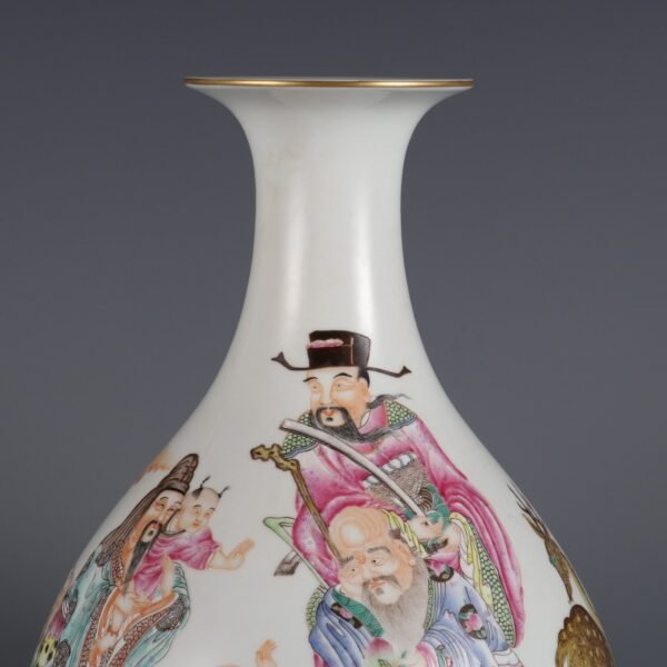 Qing Dynasty Yongzheng Period Famille Rose Fortune, Longevity and Longevity Jade Pot Spring Vase - Image 3