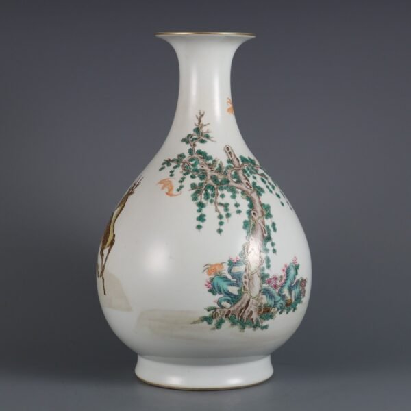 Qing Dynasty Yongzheng Period Famille Rose Fortune, Longevity and Longevity Jade Pot Spring Vase - Image 4