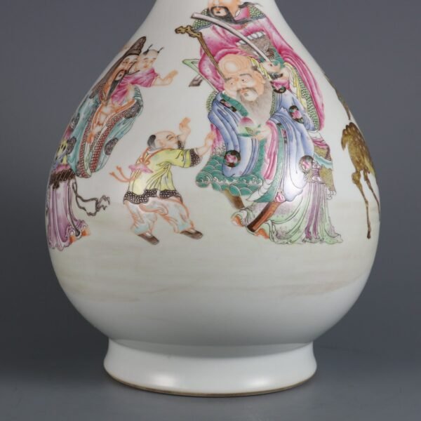 Qing Dynasty Yongzheng Period Famille Rose Fortune, Longevity and Longevity Jade Pot Spring Vase - Image 5