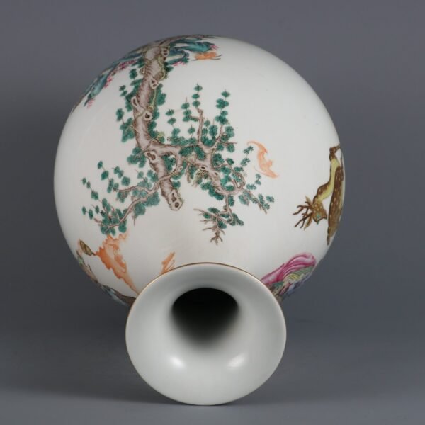 Qing Dynasty Yongzheng Period Famille Rose Fortune, Longevity and Longevity Jade Pot Spring Vase - Image 8