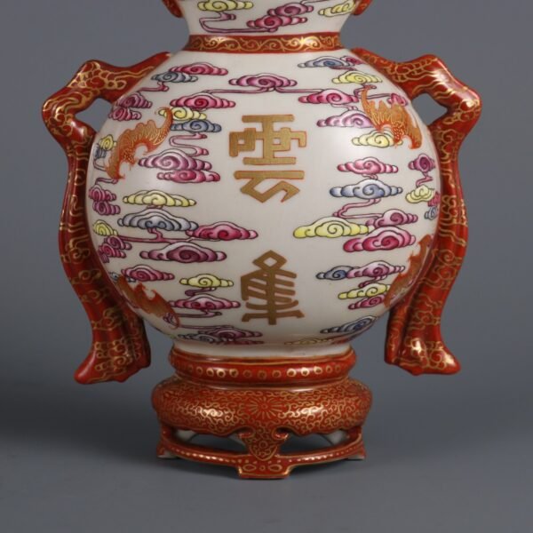 Qing Dynasty Qianlong period pink enamel hanging vase with thousands of auspicious clouds pattern - Image 3