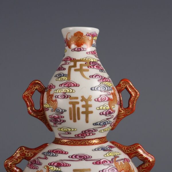 Qing Dynasty Qianlong period pink enamel hanging vase with thousands of auspicious clouds pattern - Image 8