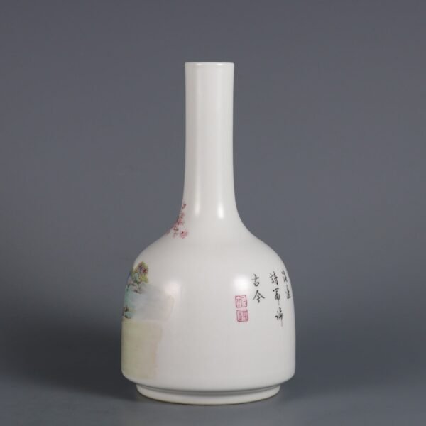 Qing Dynasty Yongzheng Period Famille Rose Figure Poems Rattle Bell Vase