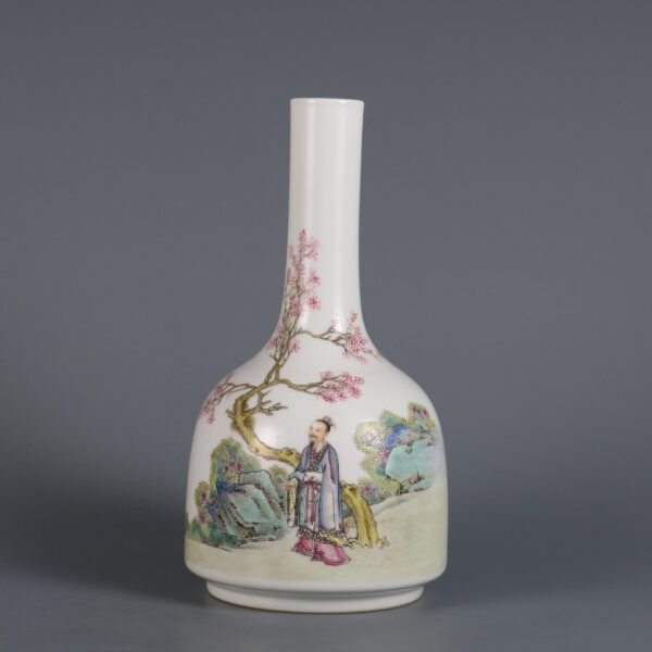 Qing Dynasty Yongzheng Period Famille Rose Figure Poems Rattle Bell Vase - Image 2