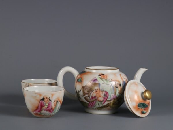 Qing Yongzheng Emperor's Porcelain Eighteen Arhats, one pot and four cups
