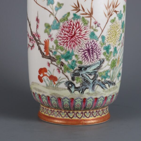 Qing Dynasty Qianlong period pink chrysanthemum pattern cylindrical vase - Image 7