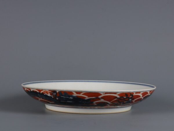 Qing Tongzhi Period Blue and White Plate with Alum Red Sea Dragon Pattern - Image 3