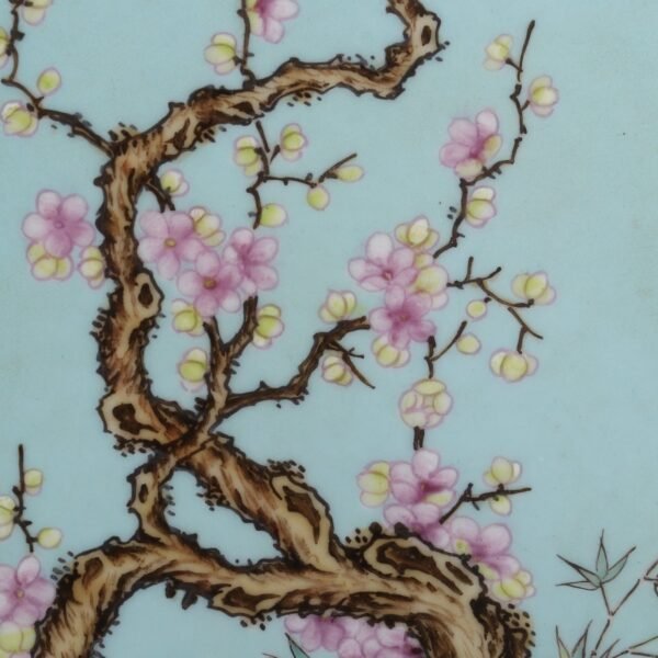 Qing Dynasty Jiaqing Period Turquoise Green Ground Pastel Four Seasons Flowers Square Vase - Image 8
