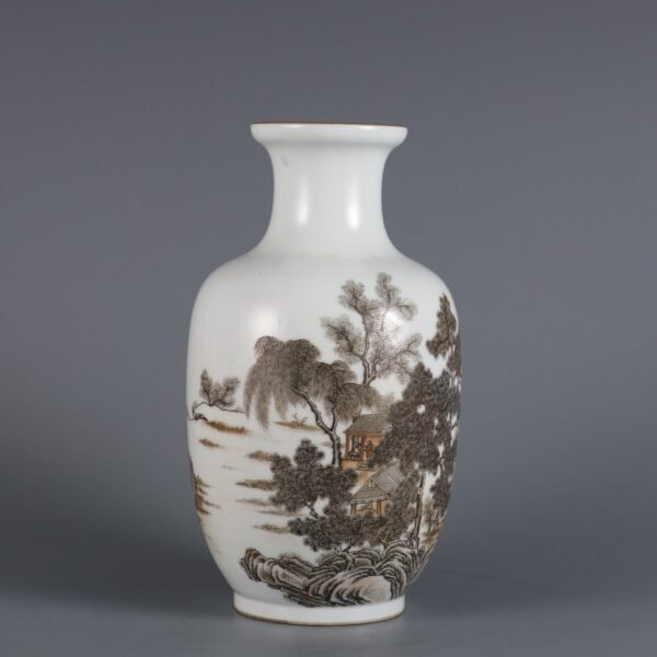 Hongxian Period Pink Color Landscape Lantern Vase - Image 5