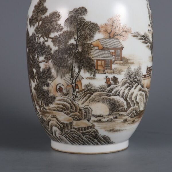Hongxian Period Pink Color Landscape Lantern Vase - Image 7