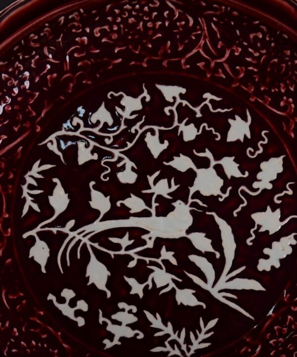 An old Ming Dynasty red and white carved flower, bird and sunflower plate - Image 7