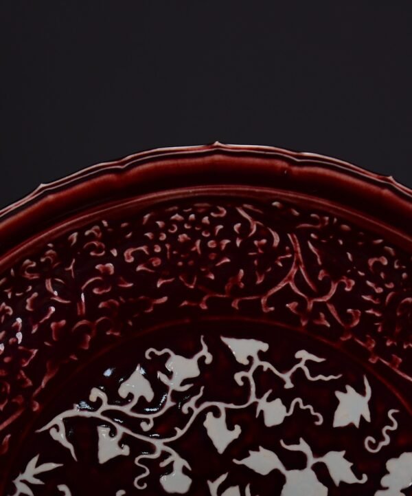 An old Ming Dynasty red and white carved flower, bird and sunflower plate - Image 8