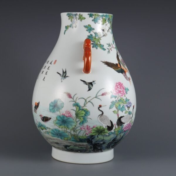 Qing Dynasty Qianlong Period Famille Rose Five Cardinal Relationships Inscribed with Poems Ruyi Ear - Image 6