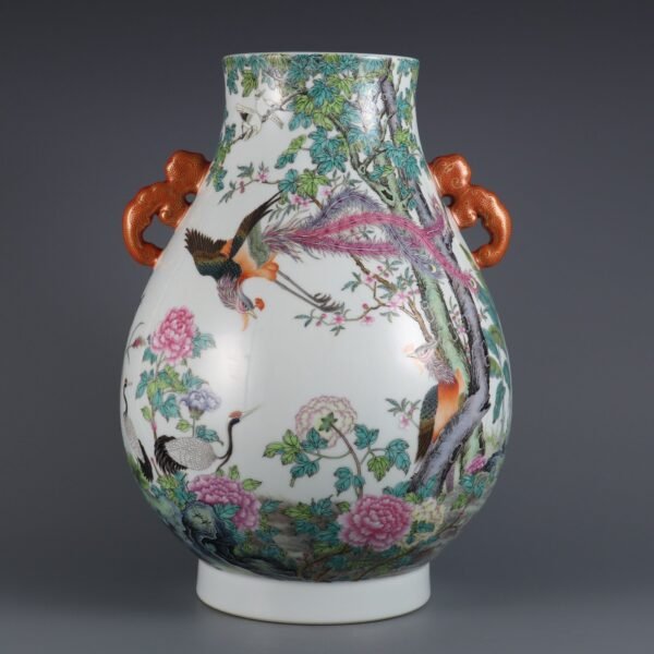 Qing Dynasty Qianlong Period Famille Rose Five Cardinal Relationships Inscribed with Poems Ruyi Ear