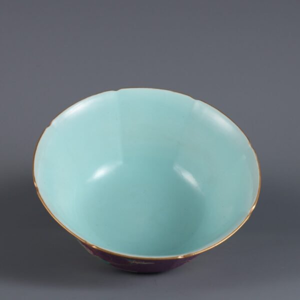 Qing Dynasty Qianlong Period Blue Ground Pastel Four Seasons Flowers Sunflower Bowl - Image 7