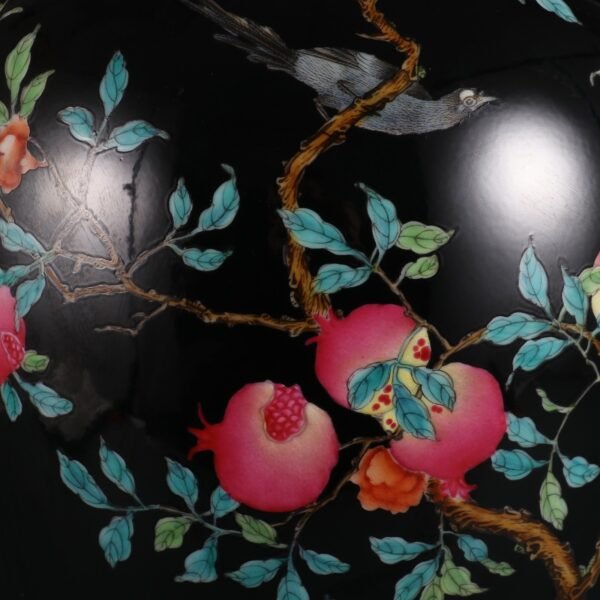 Qing Dynasty Yongzheng Period Black Ground Famille Rose Pomegranate Pattern Poem Plum Vase - Image 3