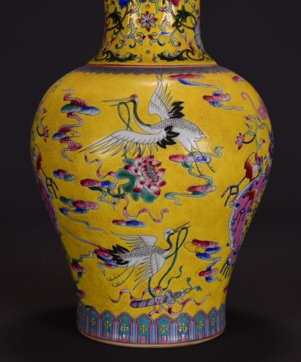 old collection of yellow ground famille rose multi-treasure pattern plate-mouth vase - Image 7