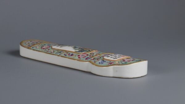 Qing Dynasty Qianlong period green ground pastel window landscape poem porcelain piano weight - Image 7