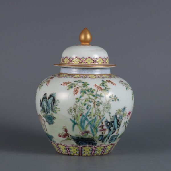Qing Dynasty Yongzheng Period Famille Rose Three Goats Bring Good Luck Tea Can - Image 3