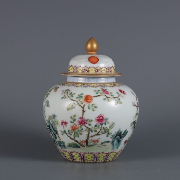 Qing Dynasty Yongzheng Period Famille Rose Three Goats Bring Good Luck Tea Can