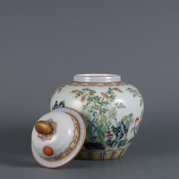 Qing Dynasty Yongzheng Period Famille Rose Three Goats Bring Good Luck Tea Can - Image 7