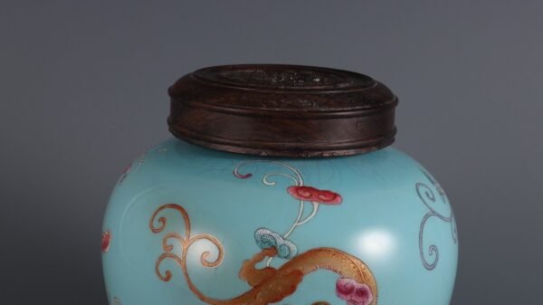Qing Yongzheng Period Turquoise Green Ground Famille Rose Red Dragon Pattern Jar - Image 5