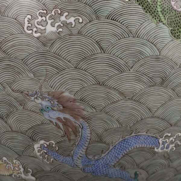 Qing Dynasty Qianlong period pink enamel seawater nine dragon pattern fan mouth vase - Image 9