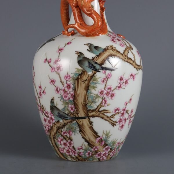 Qing Dynasty Qianlong period Famille rose flower and bird pattern plate gentian vase - Image 2
