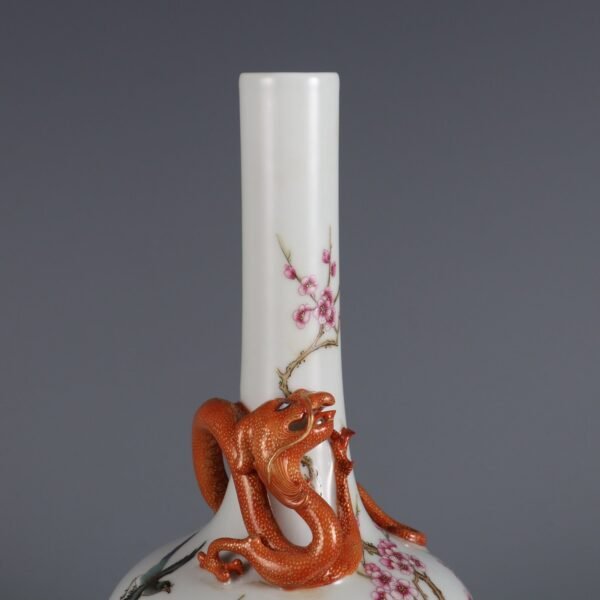 Qing Dynasty Qianlong period Famille rose flower and bird pattern plate gentian vase - Image 6