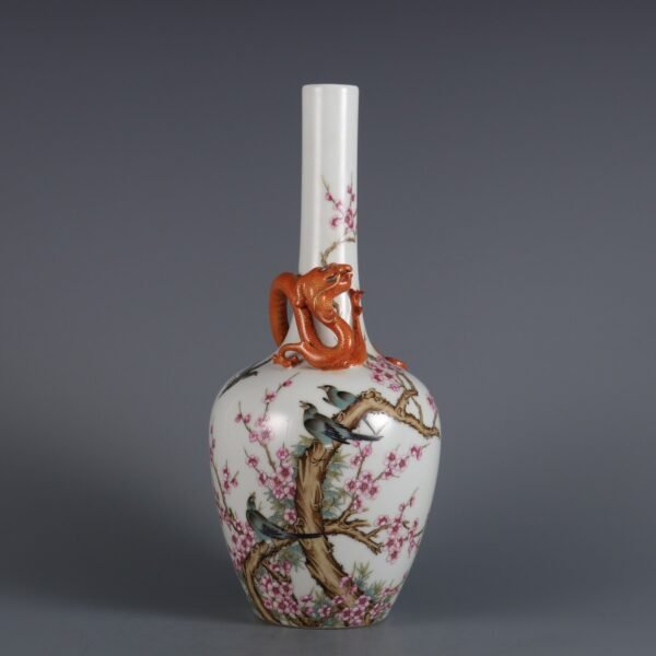 Qing Dynasty Qianlong period Famille rose flower and bird pattern plate gentian vase - Image 7
