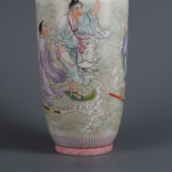 Qing Dynasty Yongzheng Period Famille Rose Four Immortals Crossing the Sea Stick Vase - Image 3