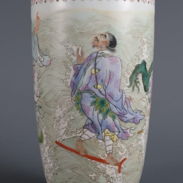 Qing Dynasty Yongzheng Period Famille Rose Four Immortals Crossing the Sea Stick Vase - Image 6