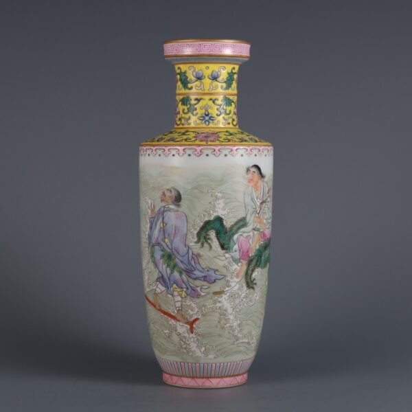 Qing Dynasty Yongzheng Period Famille Rose Four Immortals Crossing the Sea Stick Vase - Image 2