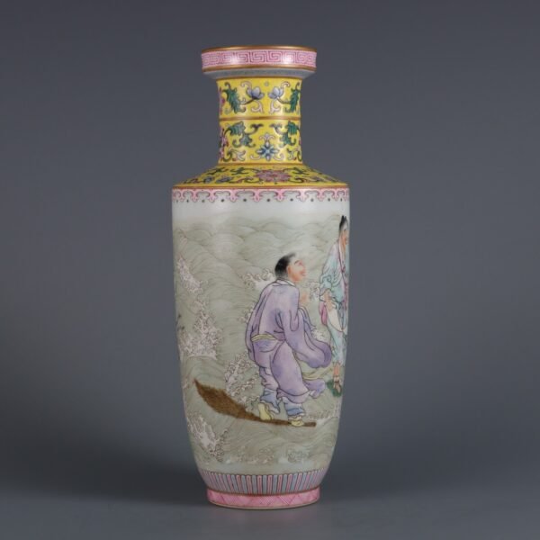 Qing Dynasty Yongzheng Period Famille Rose Four Immortals Crossing the Sea Stick Vase - Image 7